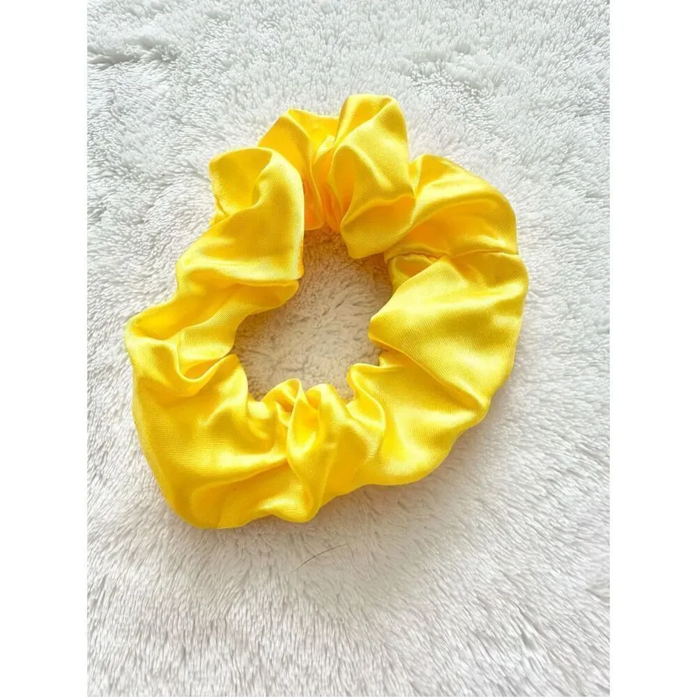 Sunshine yellow color satin hair scrunchie